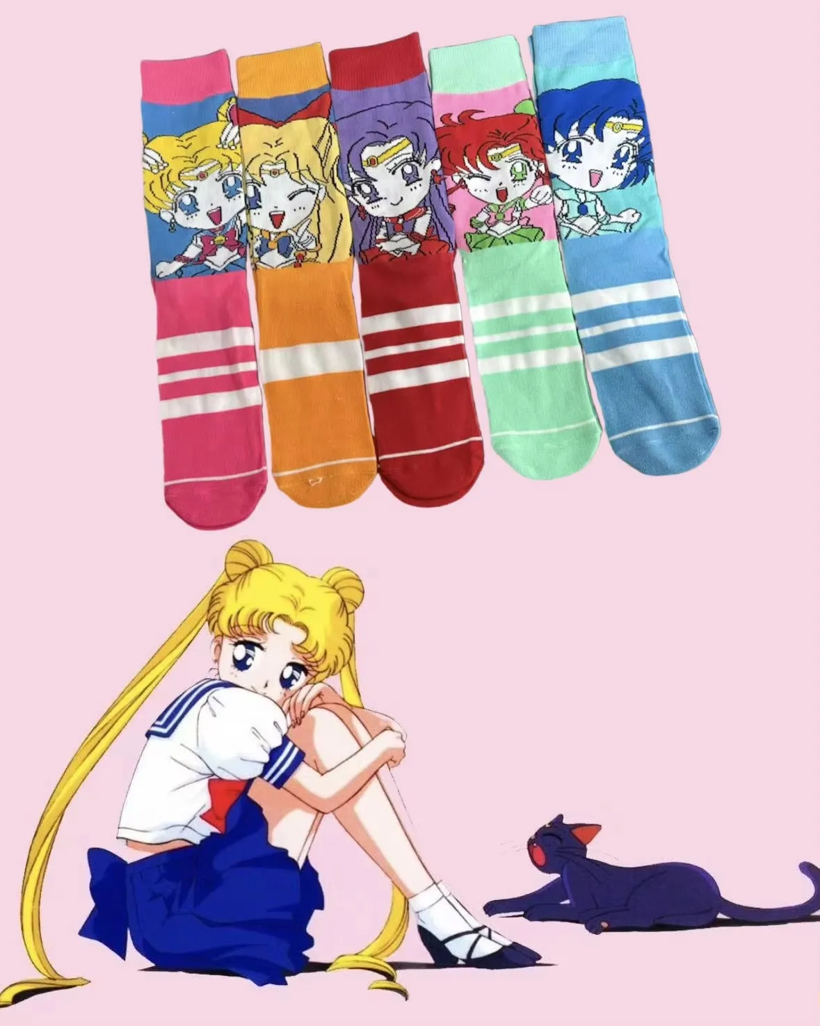 

1/5 пар носков до колен с изображением милых аниме-героинь, модные, для косплея, унисекс