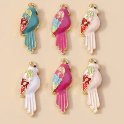 10pcs 9*29mm Cute Enamel Parrot Bird Charms for Diy Dangle Earrings Bracelet Necklace Animal Pendants Jewelry Accessories