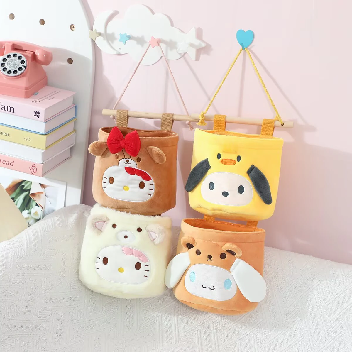 Sanrio Kuromi My Melody Small Hanging Bag Dormitory Bedhead Door Rear Hanging Storage Bag Fabric Miscellaneous Hanging Bag