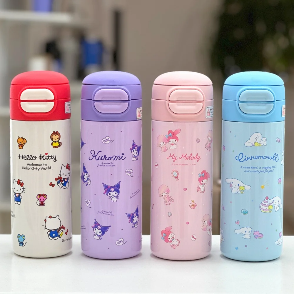 Genuine 530ML Sanrio Thermos Cup Hellokitty Kuromi Cinnamoroll Stainless Steel Vacuum Flask Insulated Bottle Girls Gifts