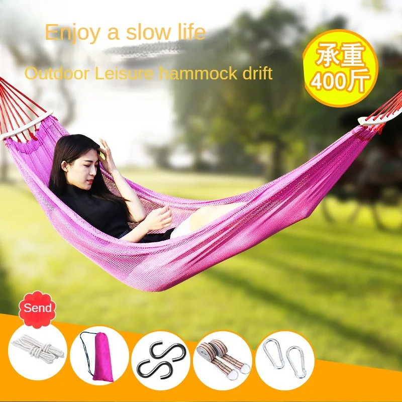 

Outdoor Ice Silk Hammock Direct Single Double Mesh Swing Canvas Camping for Adults and Children