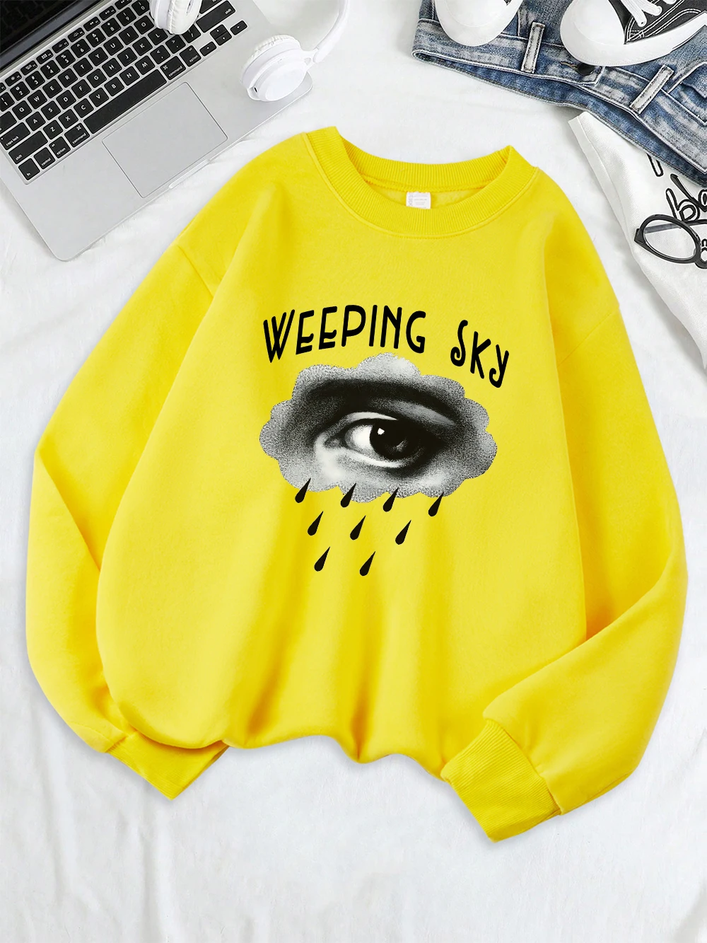 كنزات نسائية مطبوعة على السماء الشتوية من الصوف بغطاء للرأس دافئ بياقة دائرية وبلوفرات فضفاضة أساسيات ملابس نسائية مريحة #1