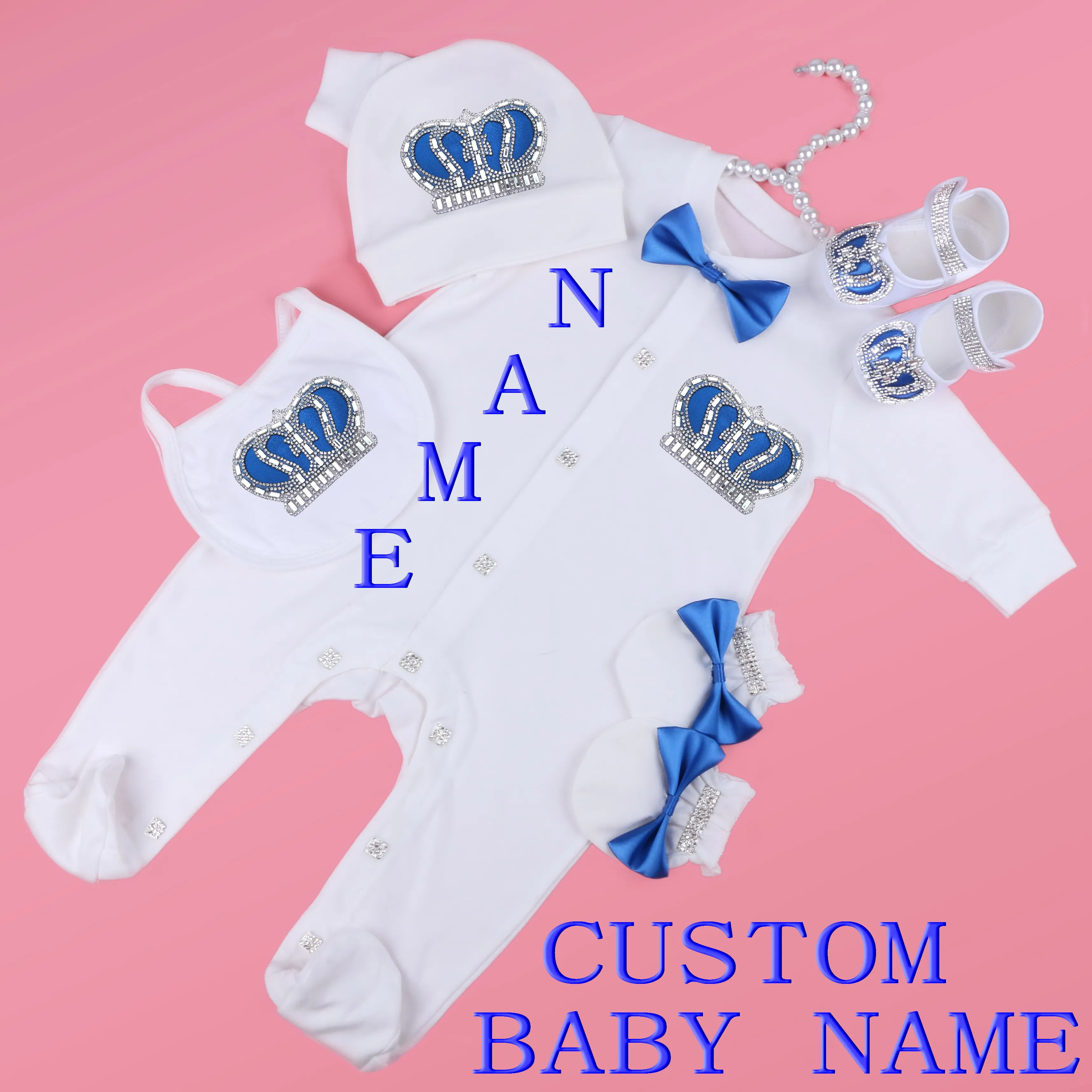 

Baby Cloths Newborn Rompers Sets Bodysuits Jumpsuit Boy Girls Crystal Crown with Bowknot Design Baby Clothing Infant Solid White