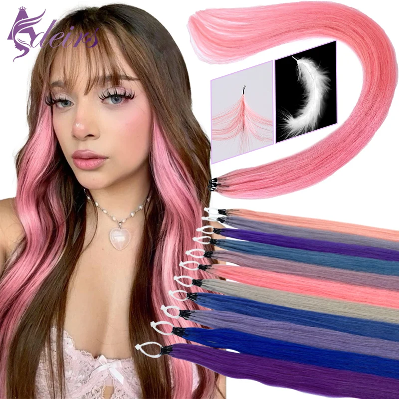 ADEIRS Color Feather New hair extensions Straight 100%  Human Hair Microring Extensions Blonde Color Purple Blue Pink Color