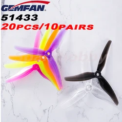 20 sztuk 10 Pairs Gemfan 51433 5 cal 3 ostrze/tri-blade śmigła rekwizyty CW CCW kompatybilny t-motor dla FPV Racing Drone zdalnie sterowanych modeli