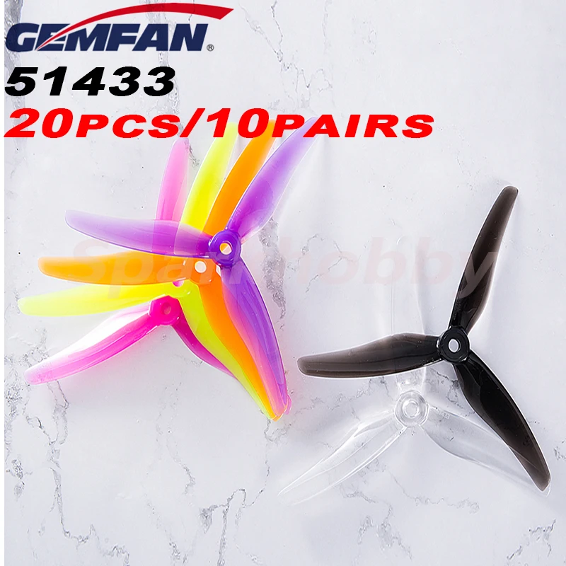 20PCS 10 Pairs Gemfan 51433 5inch 3 blade/tri-blade Propeller Props CW CCW Compatible T-motor for FPV Racing Drone RC Models