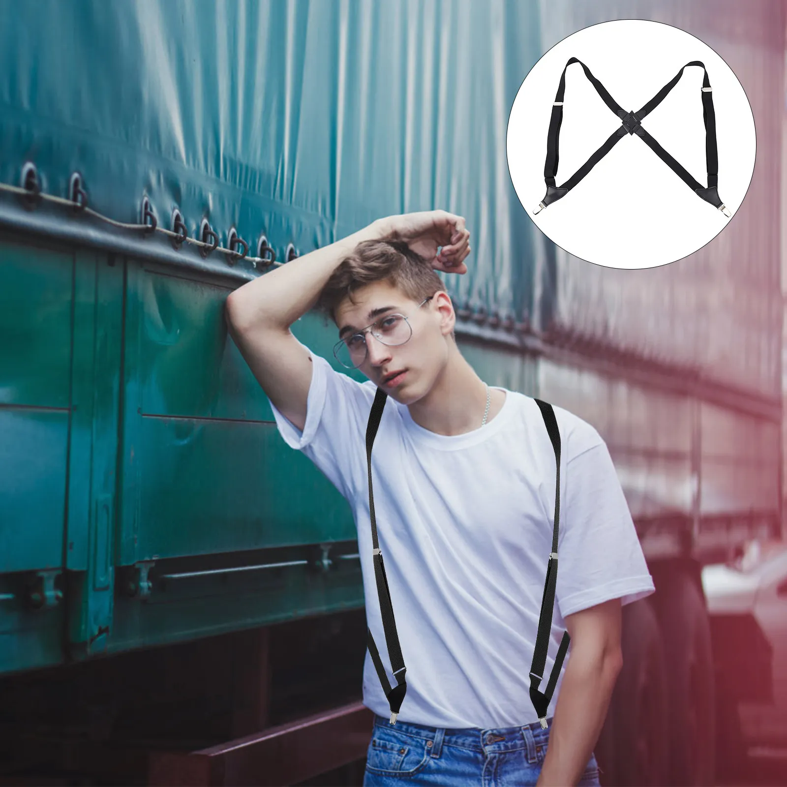 1-個調節可能なクリップオンサスペンダーストレッチポリエステル生地ユニセックスズボンストラップスタイリッシュで強力なクリップジーンズパンツ日常着用