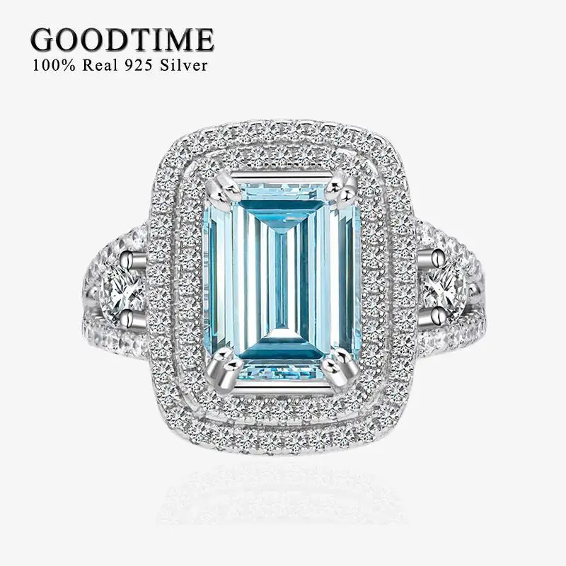 

Luxury Egagement Ring Pure 100% 925 Sterling Silver Aquamarine Stone Ring For Woman Anniversary Elegant Jewelry Gift