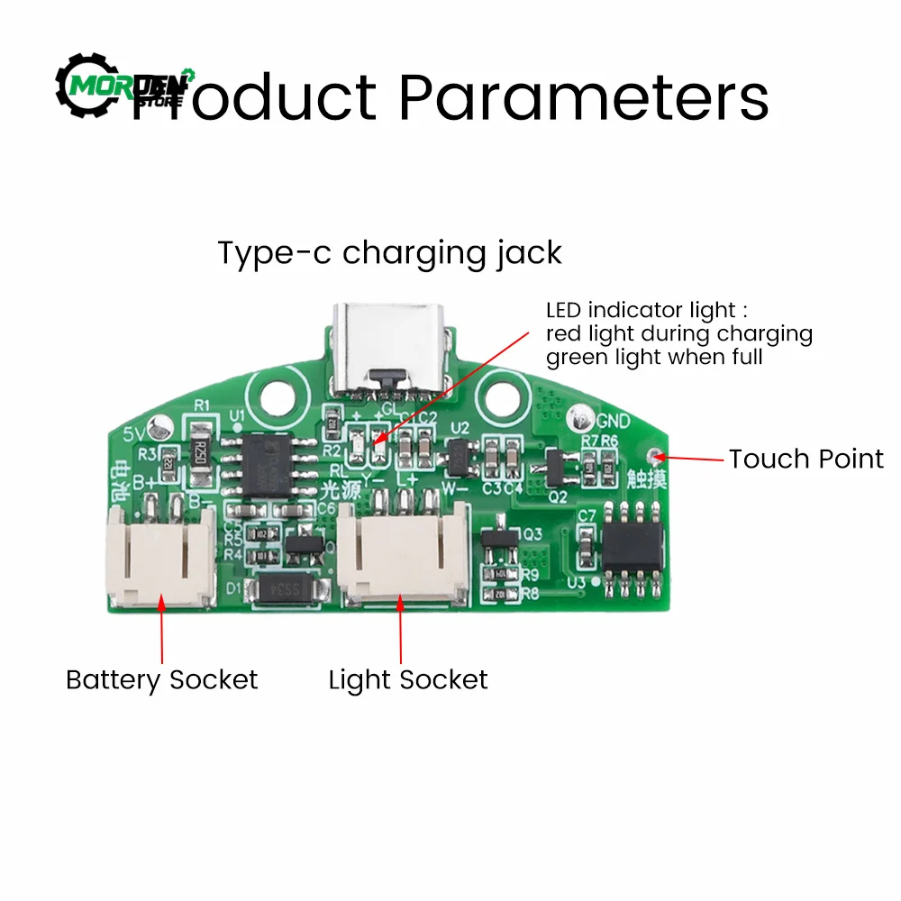 Ładowarka Kontrola zabezpieczenia baterii litowej LED Trójbiegowy moduł ochrony oczu TYPE-C Lampa dotykowa USB Tablica ściemniania światła