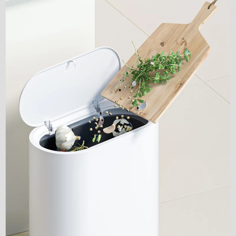 Open Lid Trash Can With Wheels Pressing Design Can Sort Dry And Wet Separation High Appearance Horizontal Trash Can