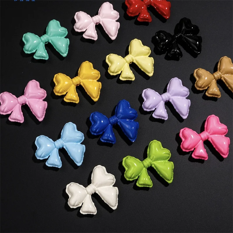 

Free shipping 50pcs/lot color print cartoon bow shape acrylic straight hole bowkont beads diy jewelry garment accessory