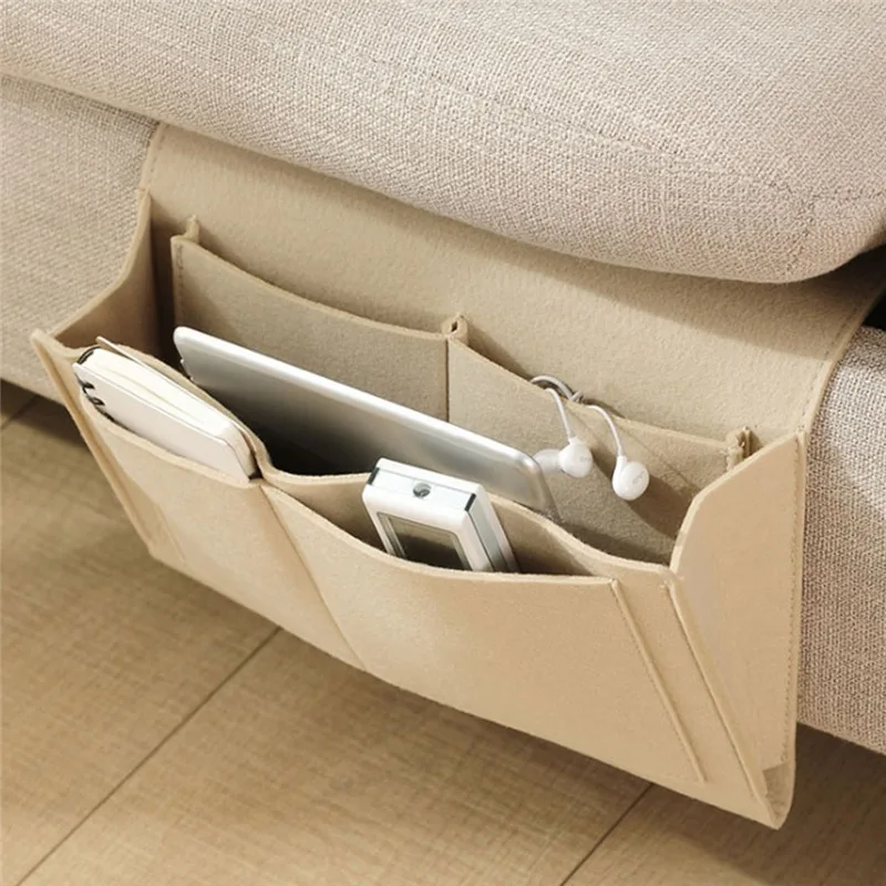 Felt Bedside Storage Bag Organizer Bed Desk Bag Sofa TV Remote Control Hanging Caddy Couch Storage Organizer Bed Holder Pockets