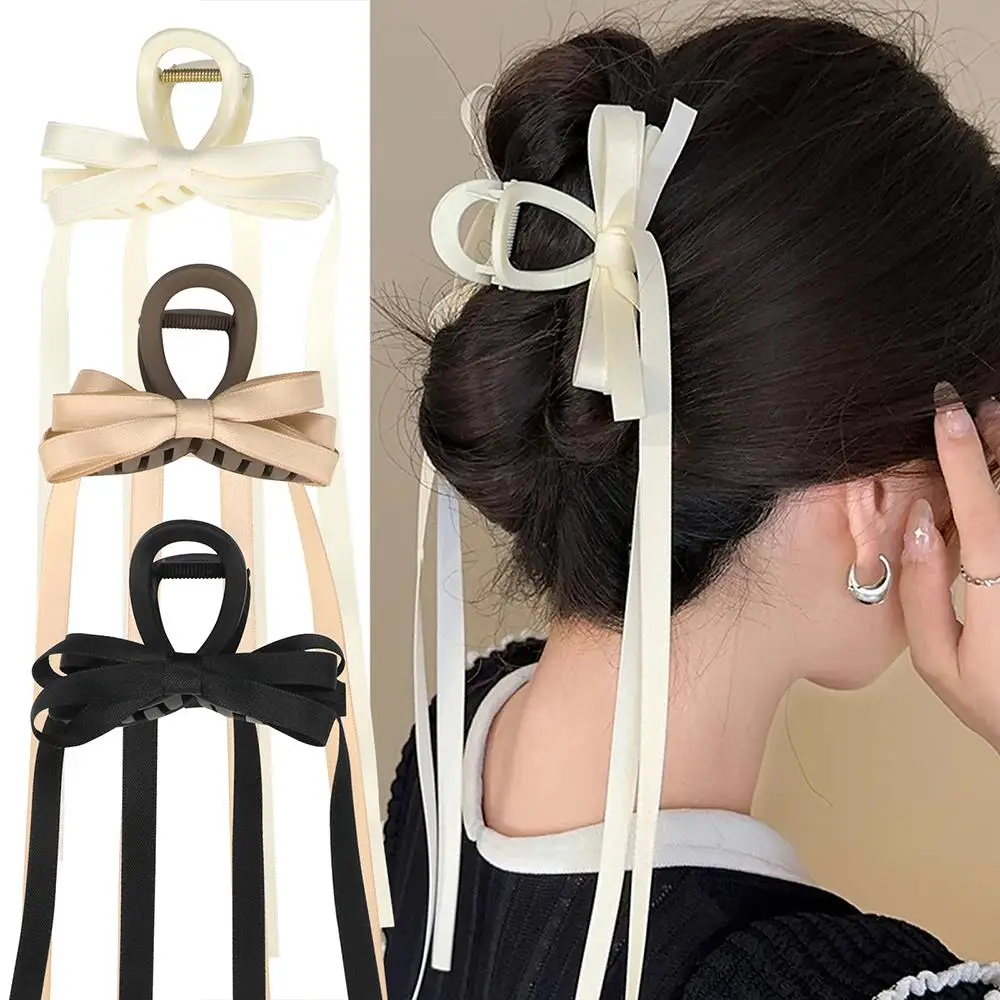 

Sweet Back Head Grab Clip Shark Clip Bow Tassels Hair Decor Ponytail Clip Long Ribbon Bowknot Claws Fashion Hair Accessories