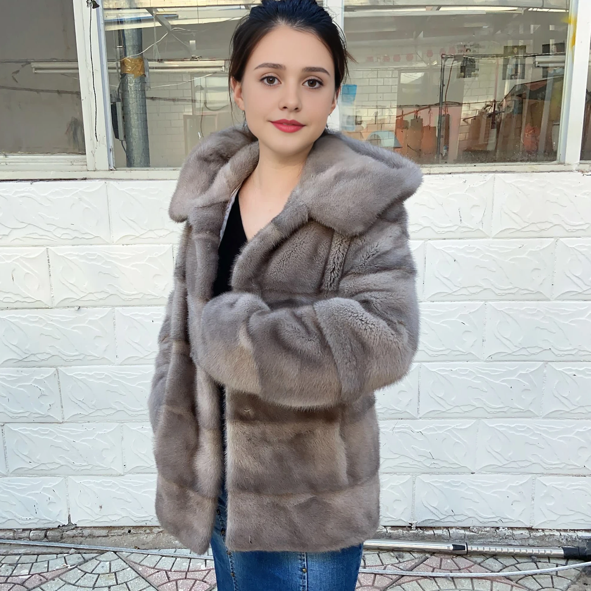 Fancy Rani Women Natural Real Mink Fur Coat Hood Female Genuine Jackets short Ladies Winter Clothes Oversize