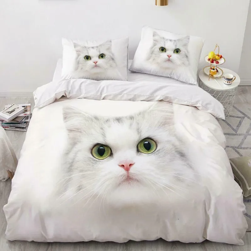 Cat  Duvet Cover Set Queen Size Cute Pet Cats Printed Duvet Cover For Children Boy Girls 3D Cartoon Animal Quilt Cover