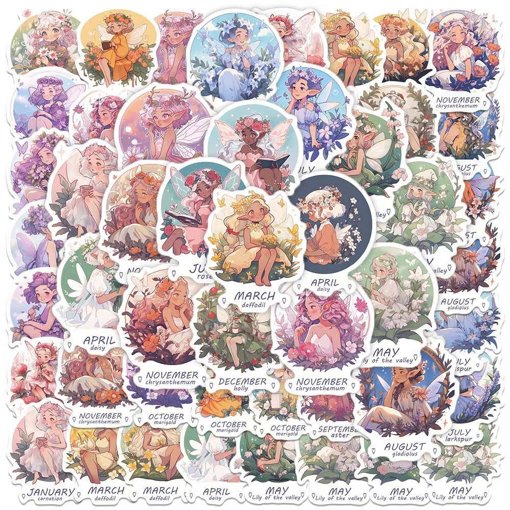 10/50Pcs Cute Kawaii Flower Fairy Girl Cartoon Aesthetic Varied Sticker Pack for Kid Laptop Notebook Decoration Graffiti Decals