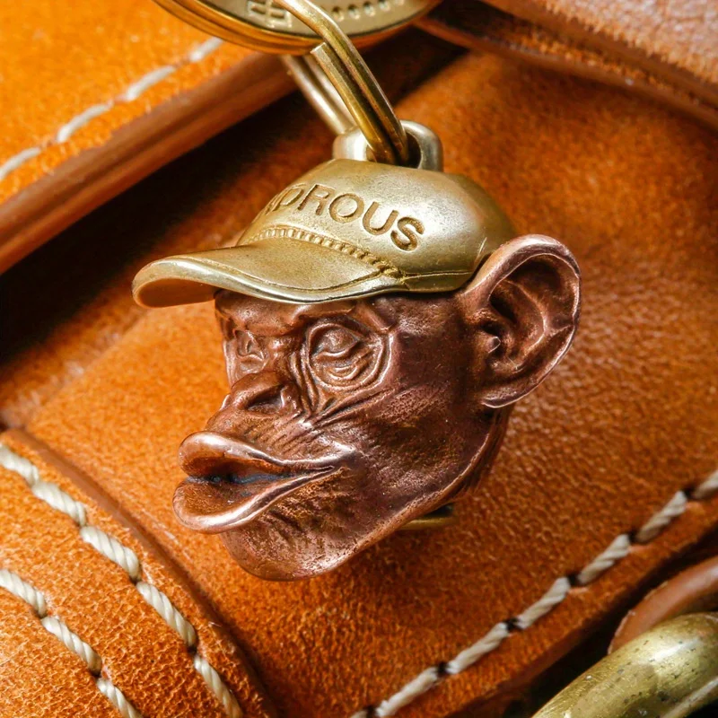 Brass Animal Gorilla Monkey Statue Antique Collection Pendant Exquisite EDC DIY Woven Paracord Lanyard Keychain Pendants A