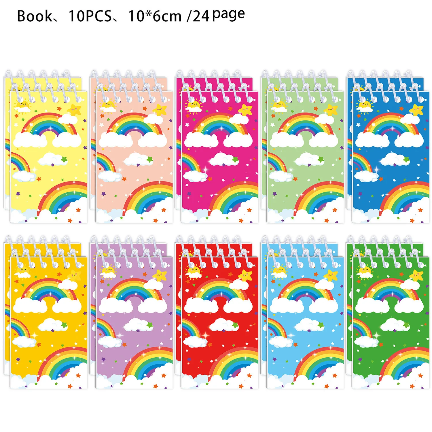 10Pcs Colorful Rainbow Theme Portable Coil Notebook Cloud Mini Notepad for Kids Birthday Baby Shower Party Favors School Rewards view 3