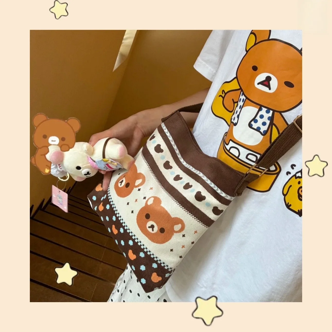 

Cute Lazy Bear Canvas Crossbody Bag Large Capacity Single Shoulder Bag for Outdoor Mobile Phone Bag Portable And High Aesthet...