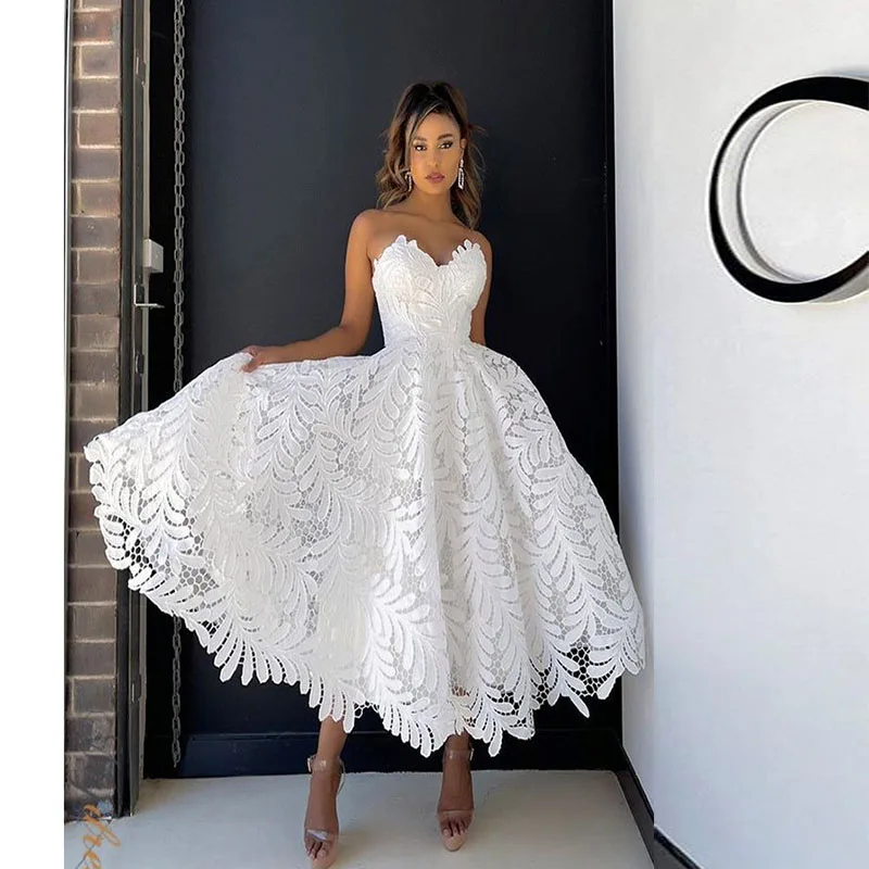 White Wedding dresses Women Fashion Sleeveless Strapless High quality Prom Party Dance Party Floor-length  Evening Party Gowns