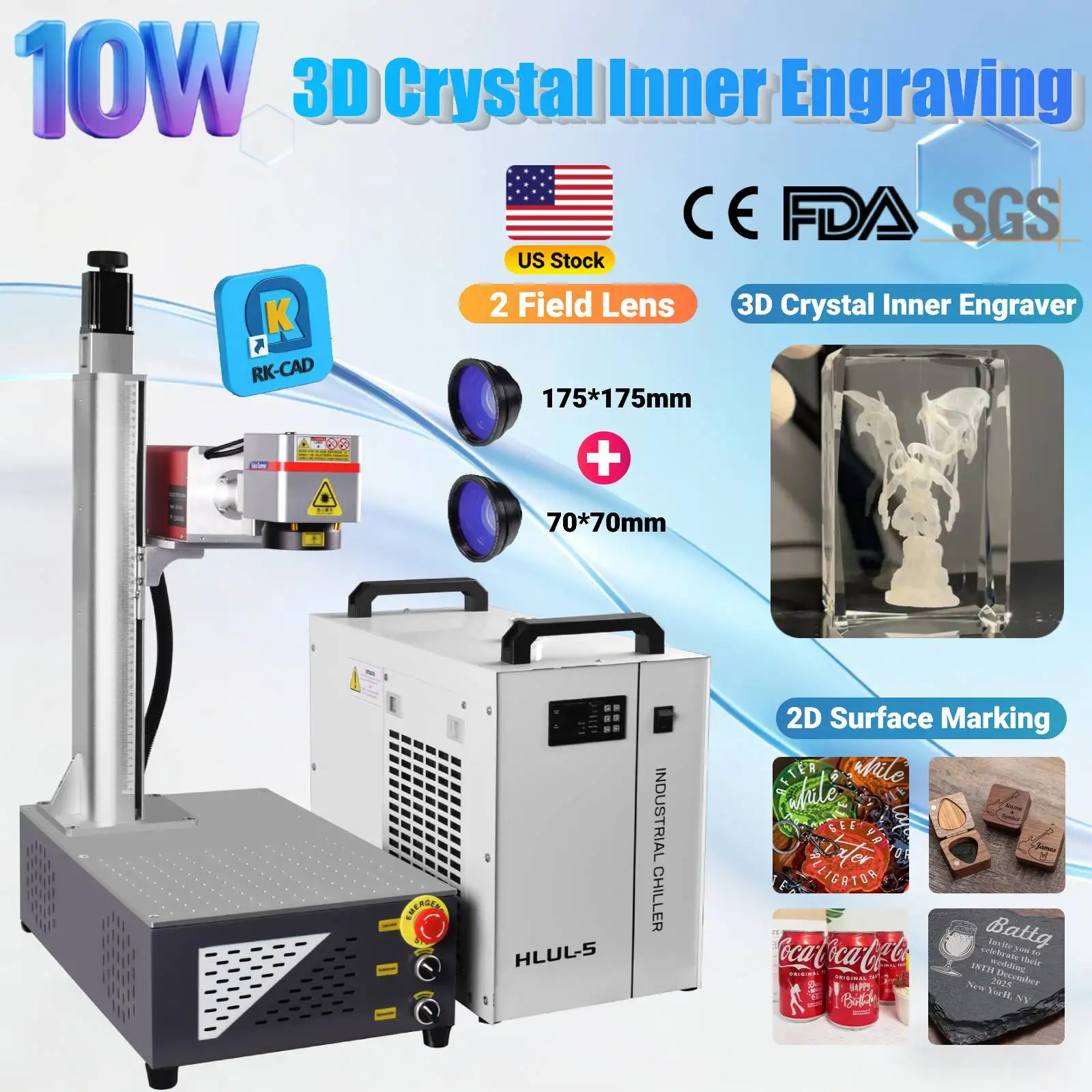 

Лазерный гравировальный станок 10 Вт для 3D-гравировки внутри кристаллов, УФ-лазерный маркировочный аппарат высокой точности для дерева/стекла/кристаллов/металла/кожи, для DIY-маркировки