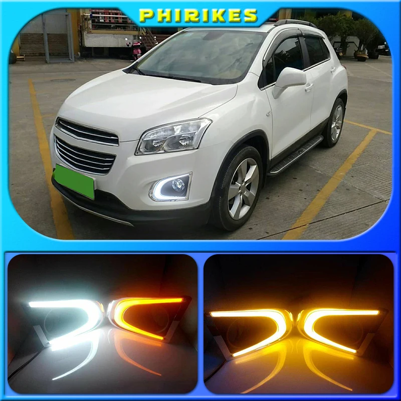 

1 set For Chevrolet TRAX Chevy 2014 2015 LED DRL Daytime Running Lights Daylight With yellow turn signal and fog lamp hole