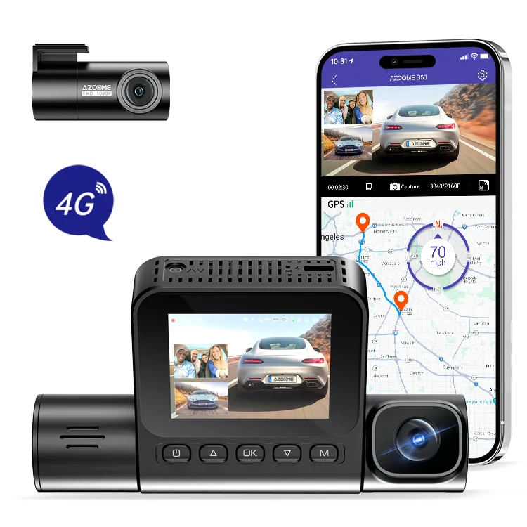 AZDOME S58 2K+1080P+1080P 3 Channel 4G Dash Cam Waterproof Wifi Camera Camera GPS Tracking Device Car Black Box