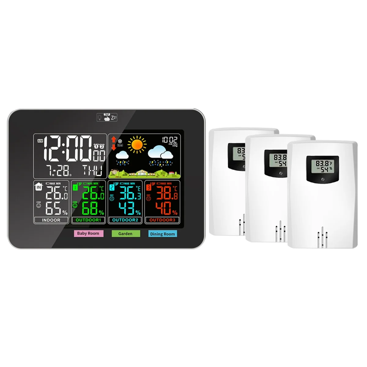 

Weather Stations Indoor Outdoor Temperature Humidity VA Color Display Weather Forecast Barometric Pressure Alarm Clocks