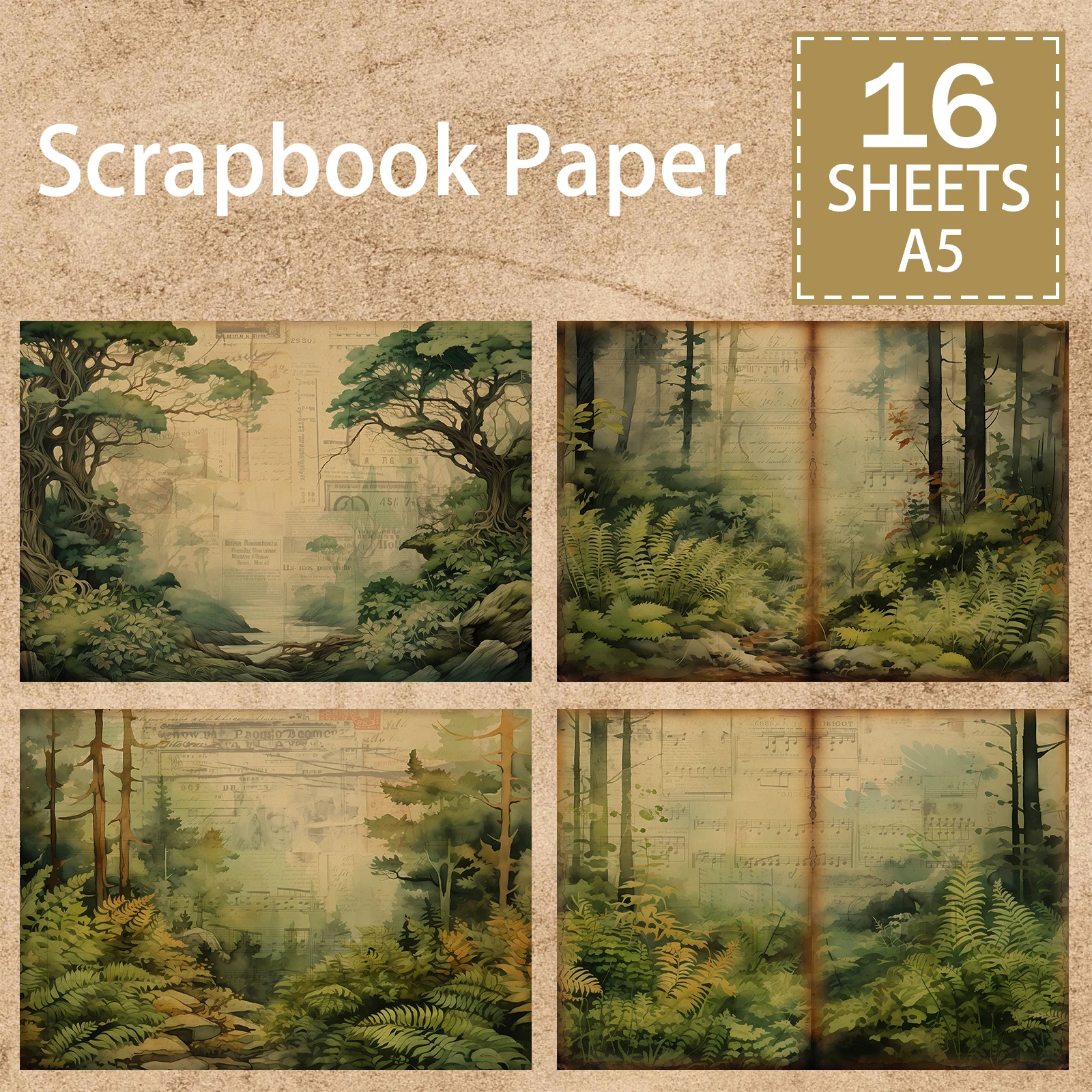 16 Sheets A5 Size Vintage Newspaper Jungle Forest Collage Background Vintage Grunge Journal Planning Scrapbooking