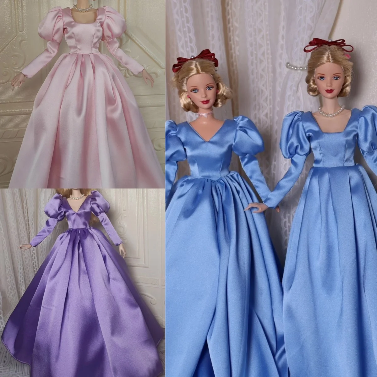 【Clothing Only】Handmade 1/6 Square Collar Satin Bubble Sleeve Princess Dress For BJD ob24/27 bedoll PP FR ST Supermodel Body