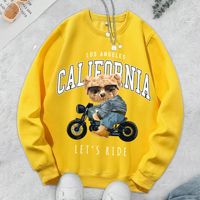 Let'S Ride Funny Little Bear Printing Hoodies Heren Herfst Warm Fleece Sweatshirt Hip Hop Crewneck Hoody Casual Eenvoudige Top Mannelijke