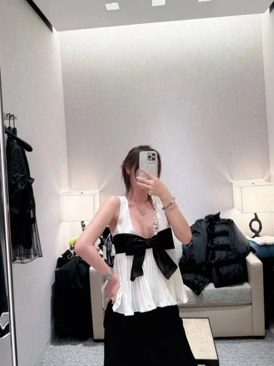 

New Arrival Pure Desire 3D Bow-Tie Satin Pleated Flowy Camisole