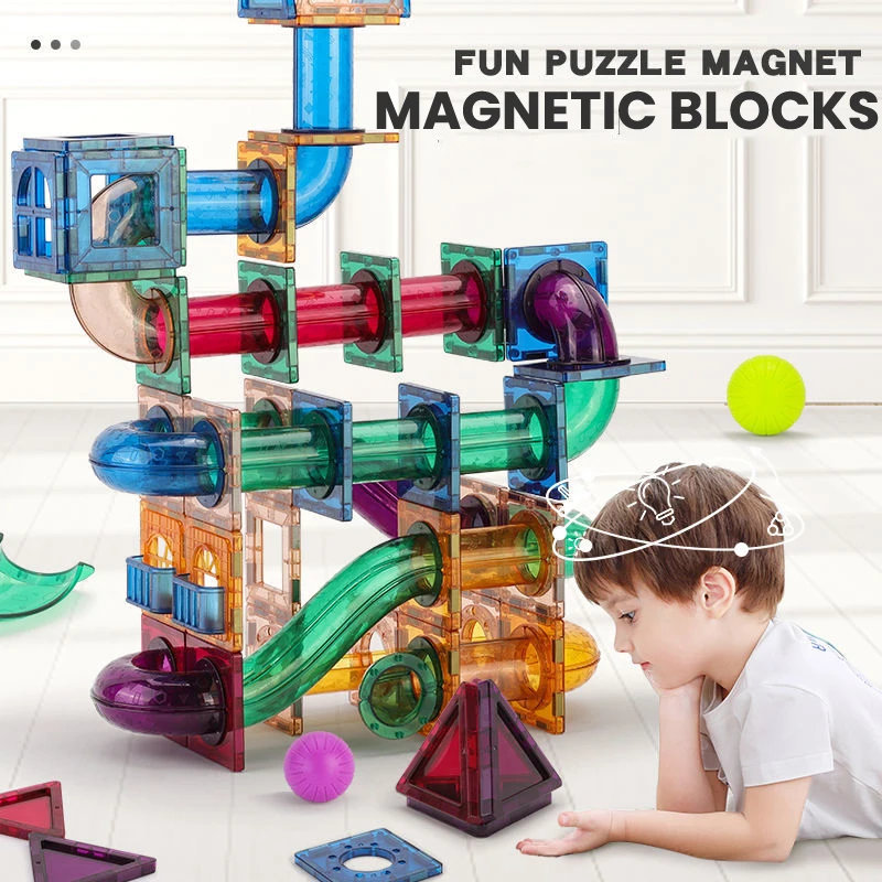 1 Set Magnetische Bouwstenen Marmeren Run Racebaan Assemblage Speelgoed Voor Kinderen Assembleren Magnetische Tegels Houten Balpijp Speelgoed