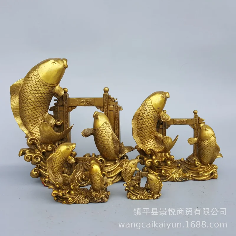 Brass Carp Leaping Over Dragon Gate Ornament Yearly Fish Home Decoration Craft Display