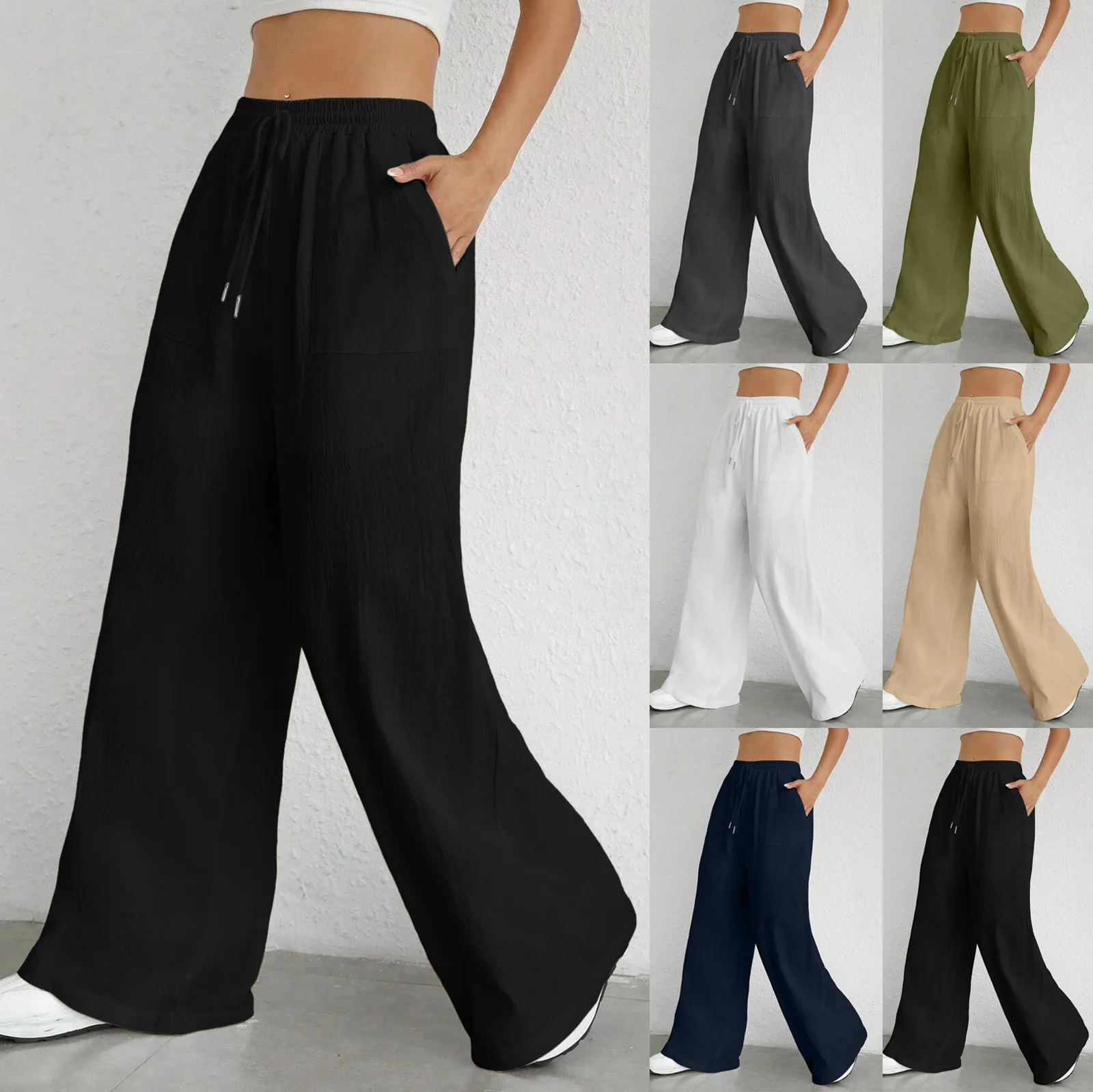 Korean Reviews Many Clothes Women'S Pants Traf Store Women Drawstring Waist Wide Leg Pants High Waisted Wide Leg Pantalon Femme