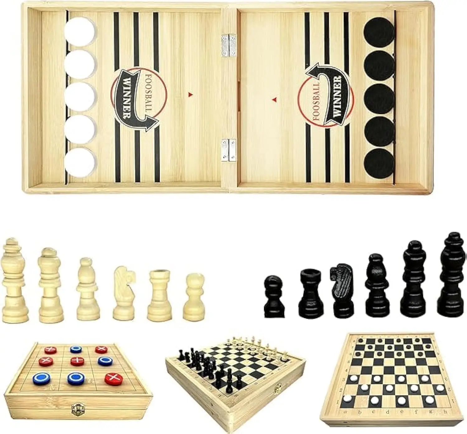 

4-in-1 Sling Puck Game Set: Chess, Checkers, Tic Tac Toe, Portable Folding Board Game for Adults & Kids