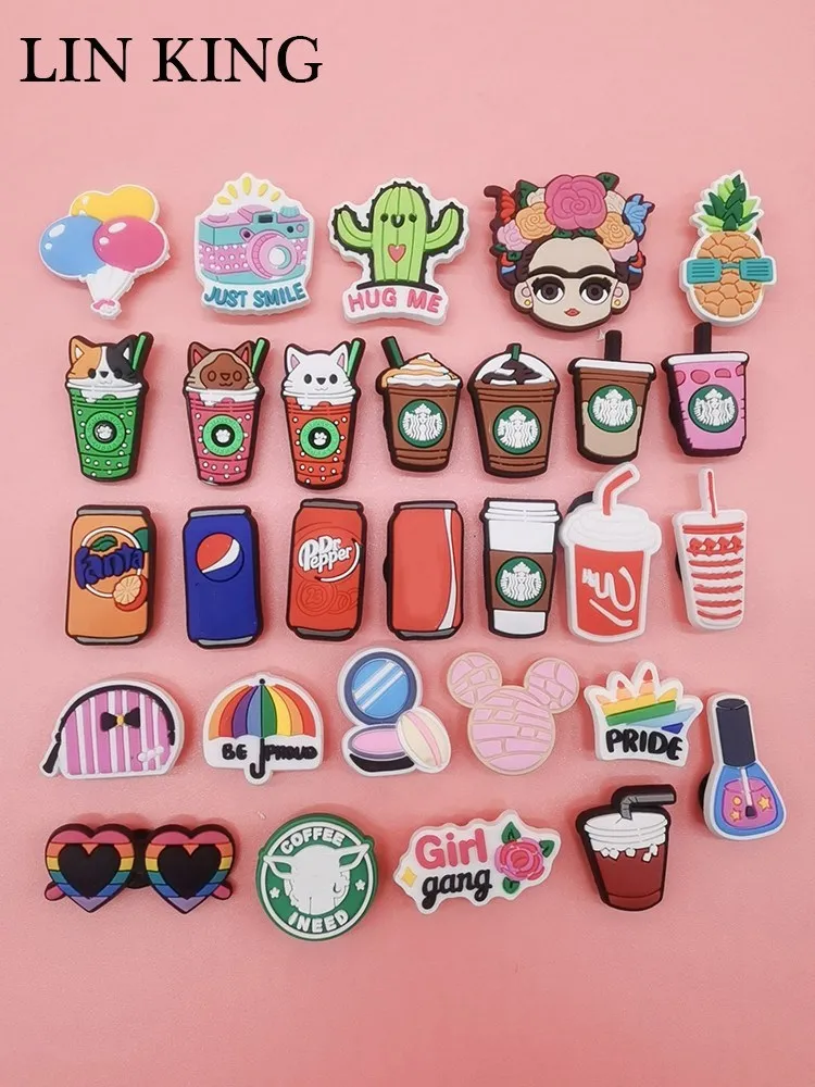 

Sweet Drinks PVC Croc Charms Ornaments Clogs Shoe Accessories Buckle Decorations Crock Charms For Adult Kids Birthday Party Gift