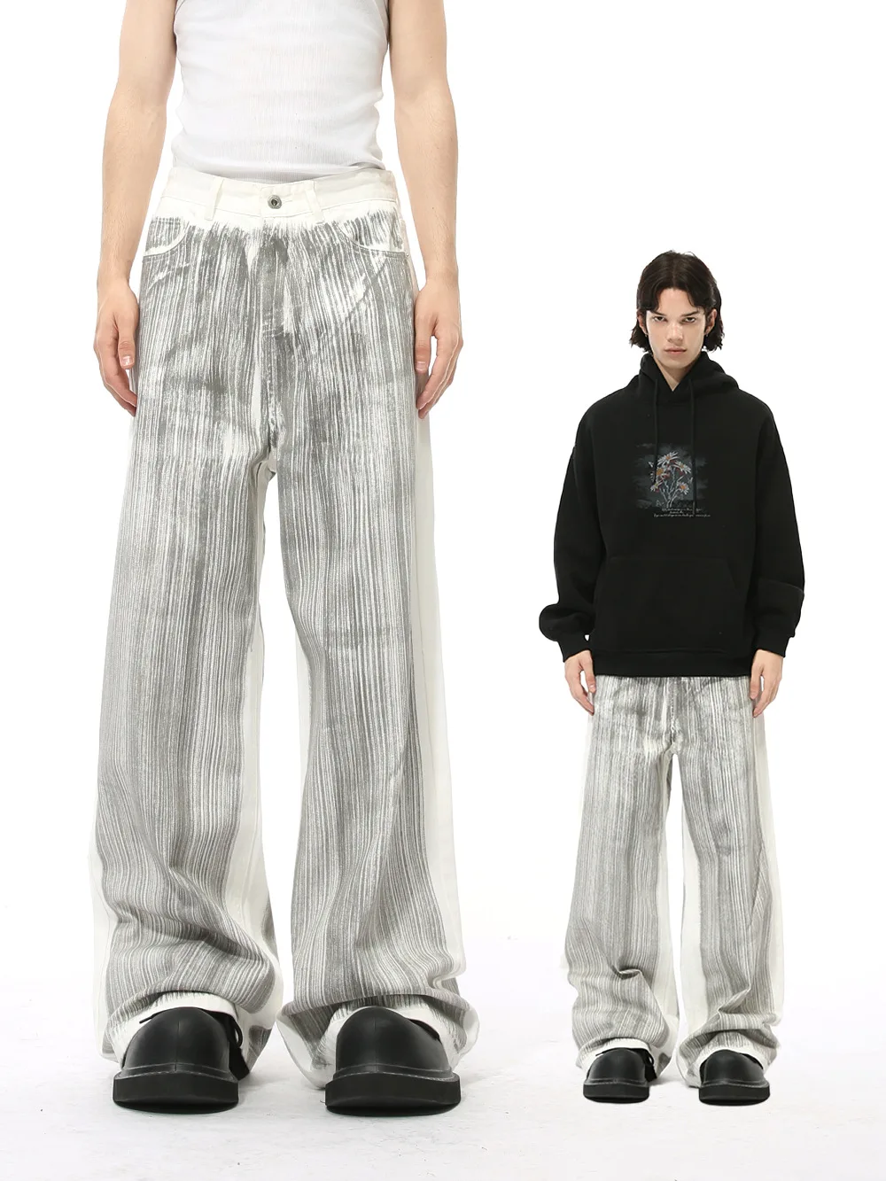 

2025 New American High Street Design Dirty Pants Loose Straight Jeans Men's Versatile Casual Pants Trendy Brand Wide Legs