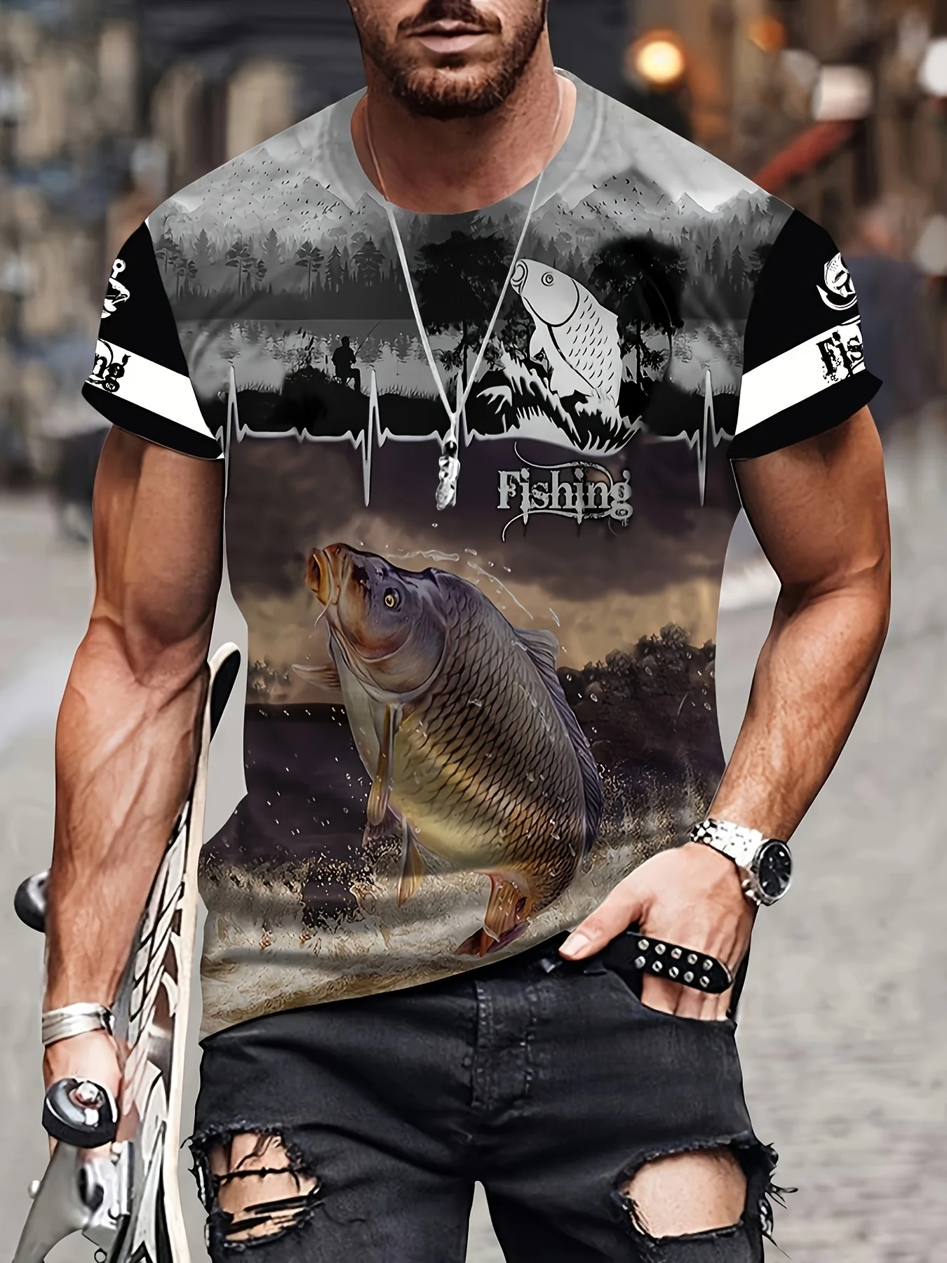 

Fashion 3D Carp Fishing Men T-Shirt Fashion O-Neck Short-Sleeve Oversized T-Shirt Funny Tee Summer Streetwear Men Clothing Tops