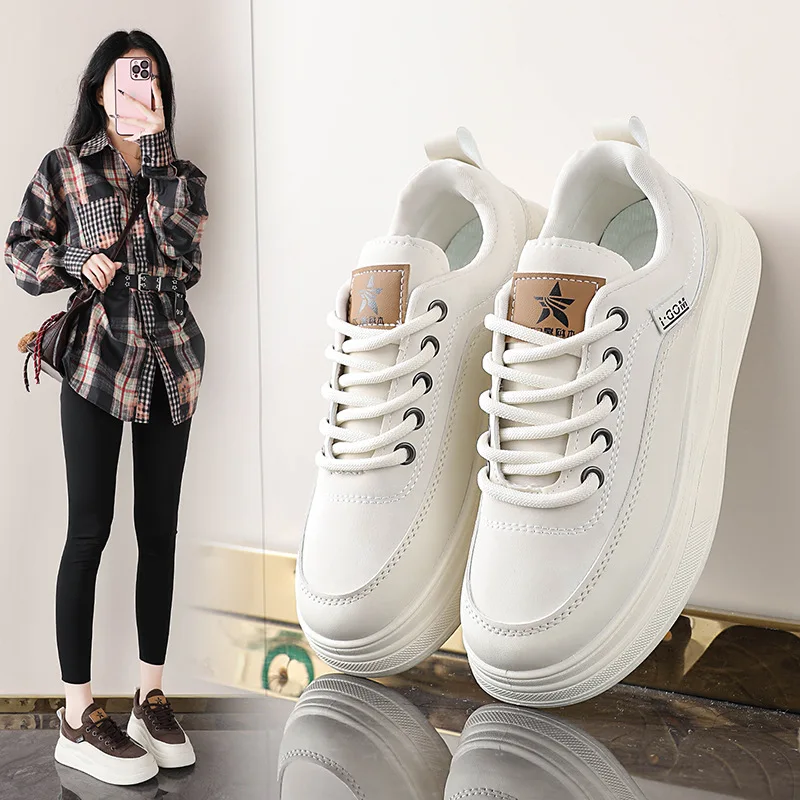 Women New Autumn Soft Cushion Board Shoes Popular Leather White Sneakers Student Versatile Casual Sports Shoes For Female