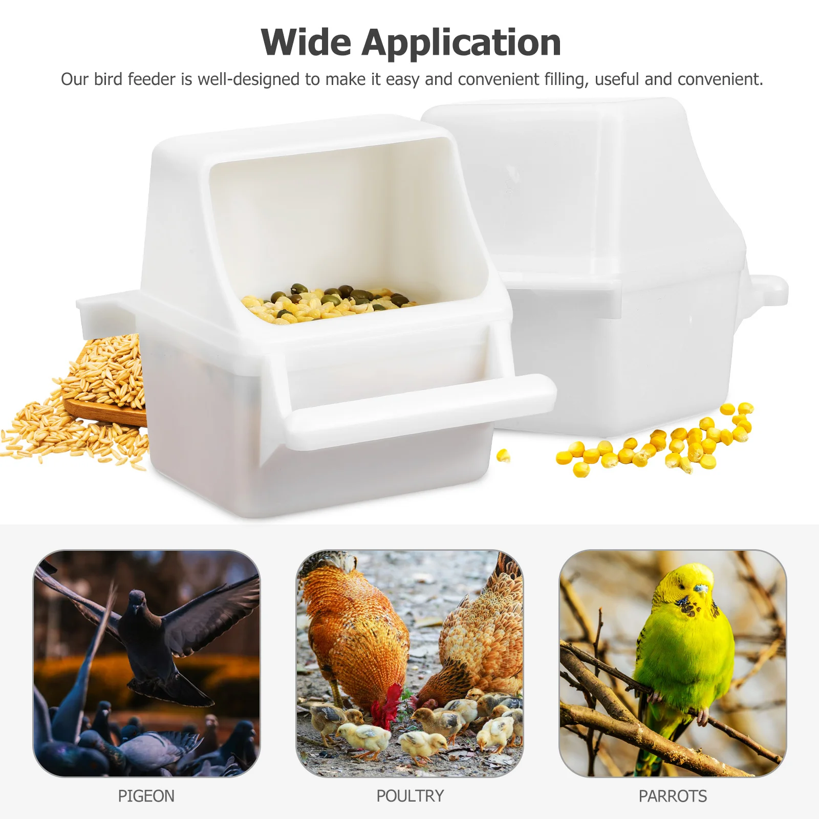 

2Pcs Splashing-Proof Parrot Feeder Wear-Resistant Bird Food Box for Birdcage Convenient Cleaning Long-Lasting Bird Feeding