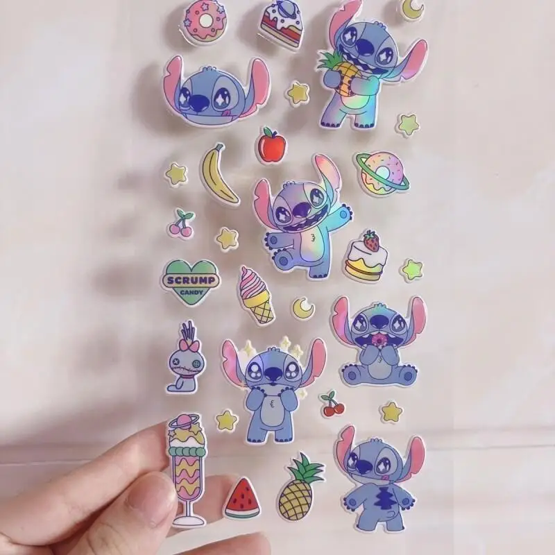 

Cartoon Anime Image Stitch 3D Relief Sticker Cute Lilo Stitch Sticker Glittering Notebook Trolley Case Cup Decoration Supplies