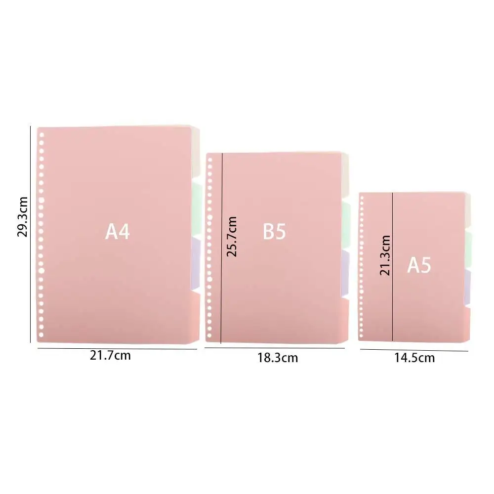 Binder Índice Divisores para Loose-Leaf Notebook, Scrapbook Bobina, Livro de papelaria, Bookmark, B5, A5, A4, 4pcs