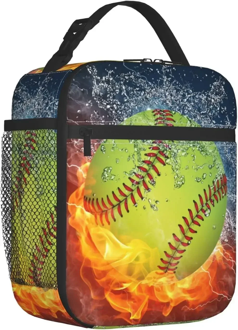 Softball and Ice Unisex Thermal Lunch Bag Tote Meal Bag Reusable Insulated Portable Lunch Box Handbags for Adults Kids