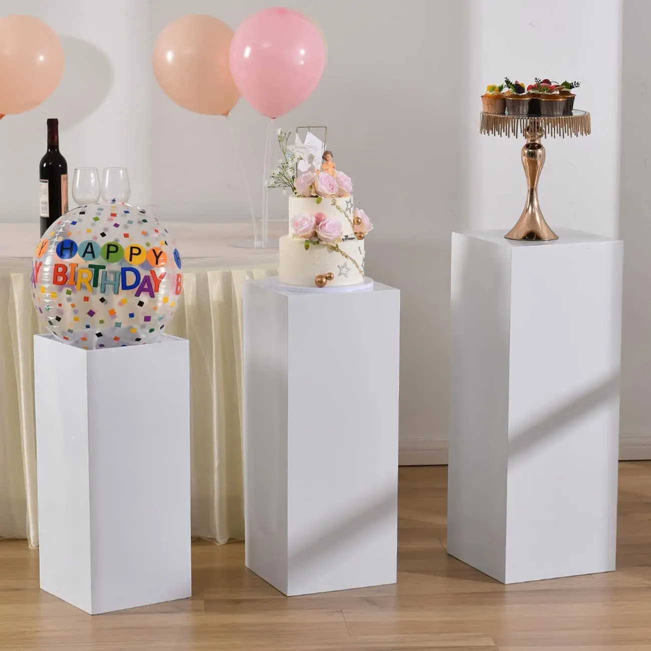 

3PCs Metal Pedestal Stand for Party White Display Stands Pillars for Wedding Sculpture Display Column Decoration Cube