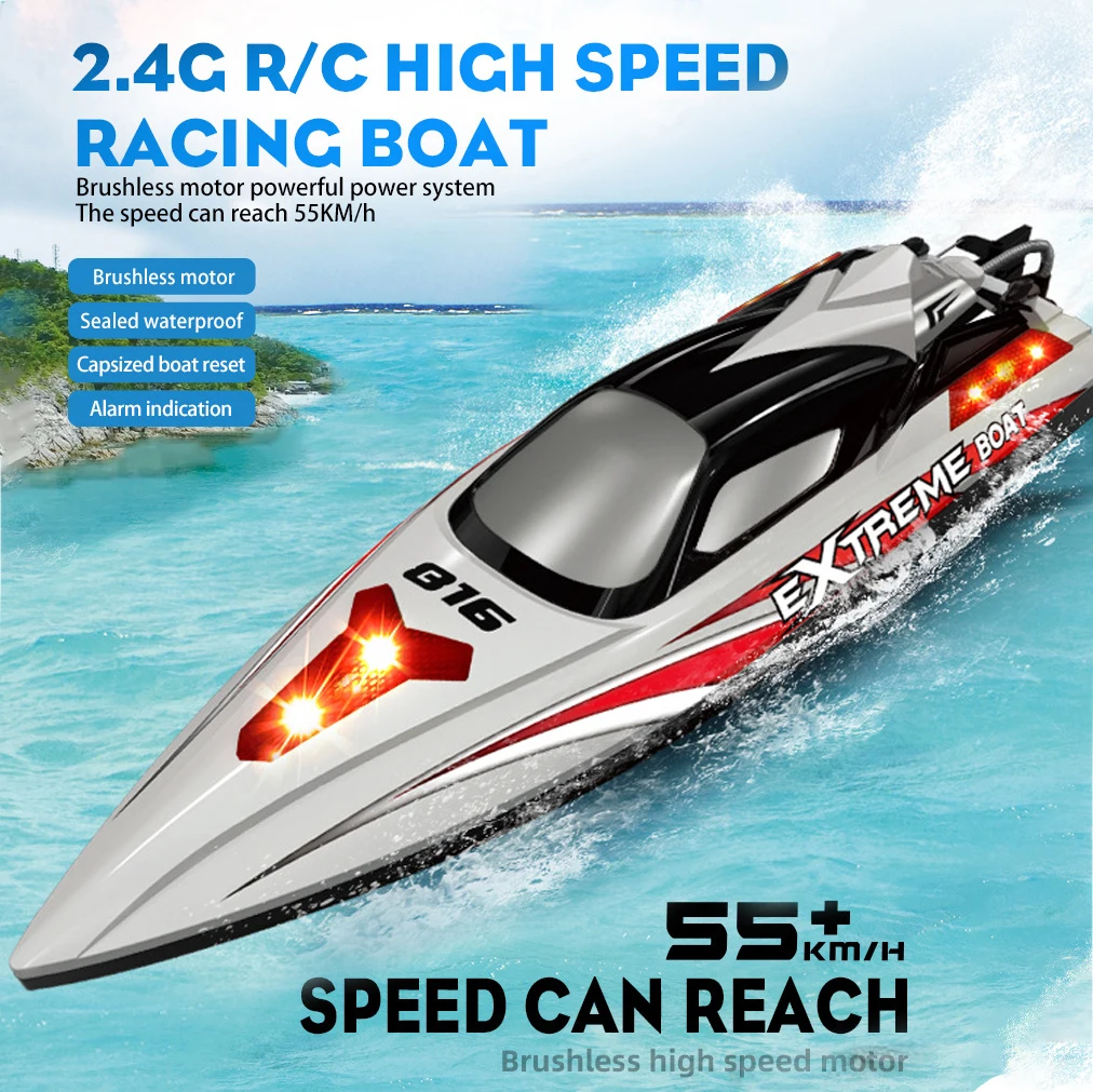 

Hongxunjie HJ816PRO High-speed 55KM/H Speedboat Competitive Racing Boat Water Toy 2.4G RC Boat Brushless Net Pulling Boat Toy