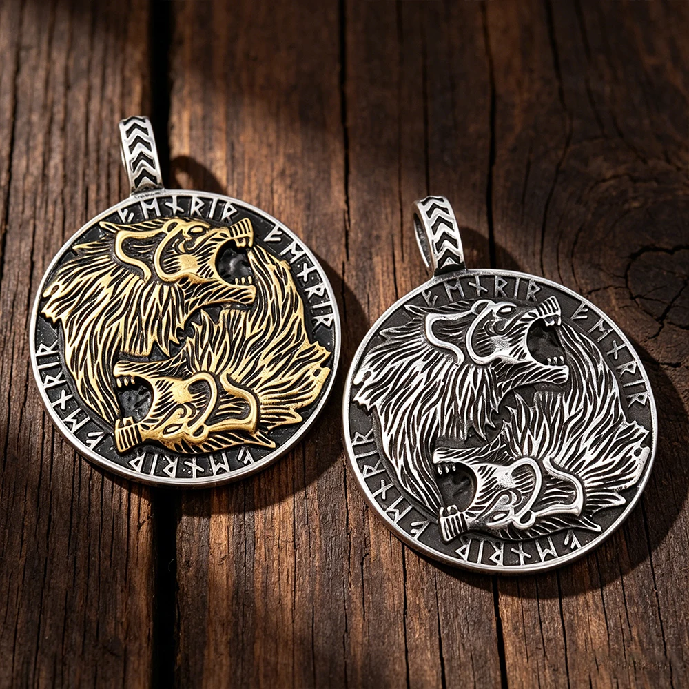 Stainless Steel Viking Wolf Head Rune Pendant Necklace Men Women Vintage Norse Guardian Amulet Daily Wear Jewelry Gift Dropshipp