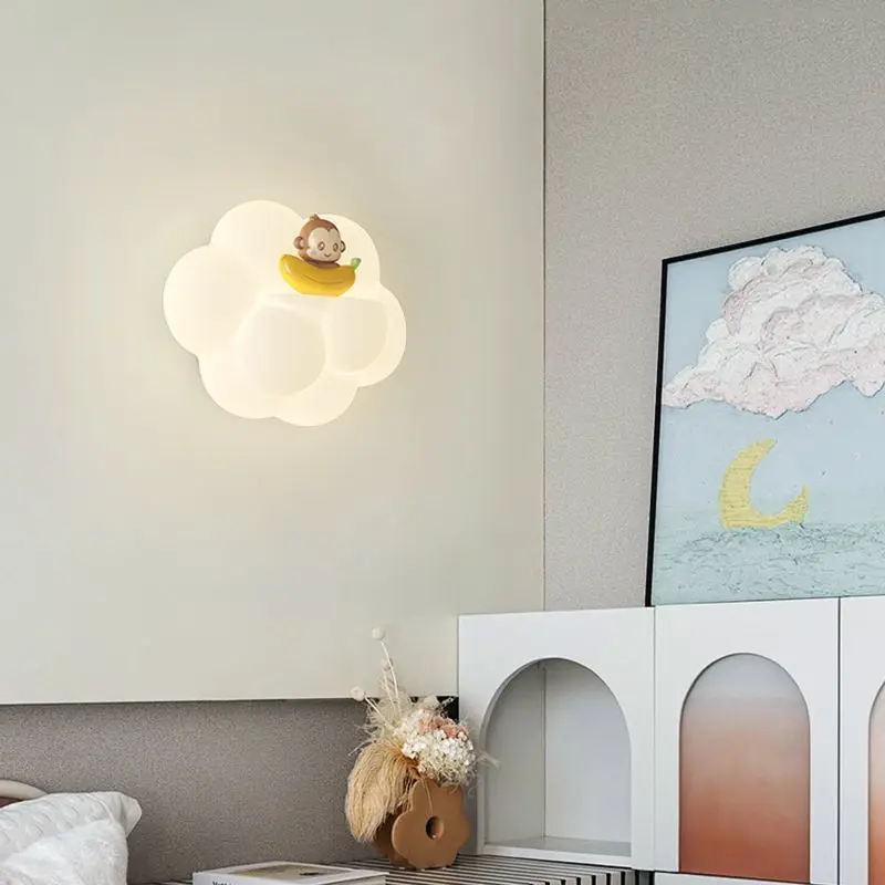 Imagem -04 - Wall Lights For Nursery Room Urso Gato Macaco Arandelas de Animais White Cloud Light Children Bedside Light Baby Girl Boy Kids pe