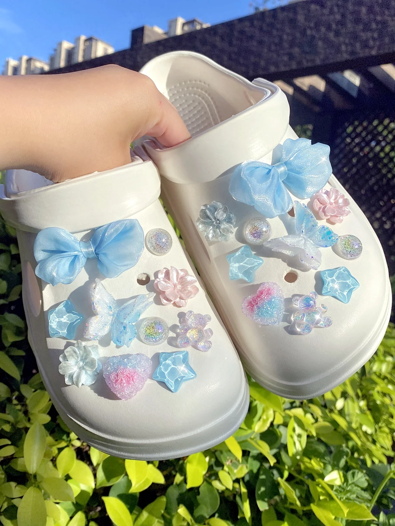 

20 штук синего банта, тонкая сине-белая бабочка, градиентная любовь, цветы, водная рябь, пентакль, тонкая обувь-мишка