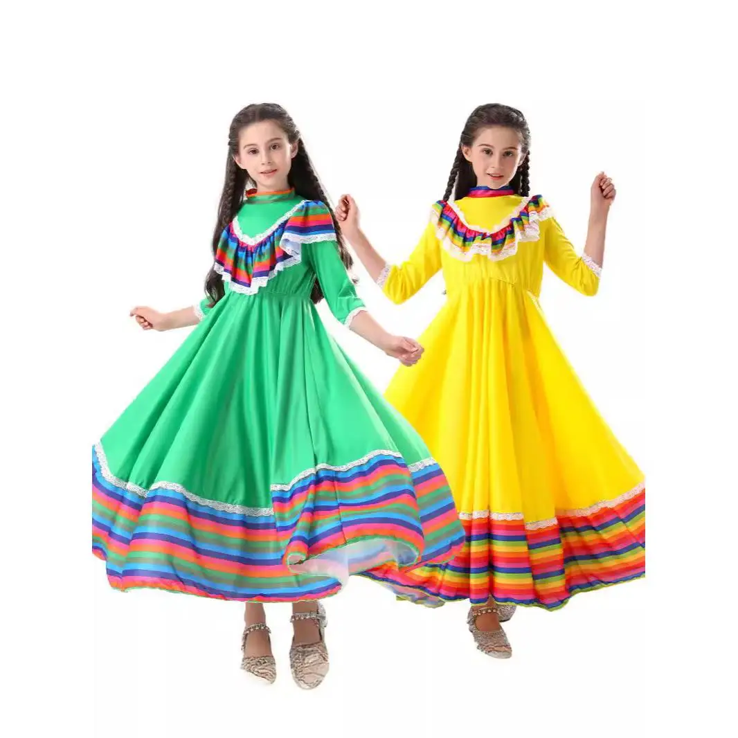 loween Girls Ethnic Dance Costume Children's Large Skirt Outfit Performance Clothes Easy to Use Cotton 00% Spring 